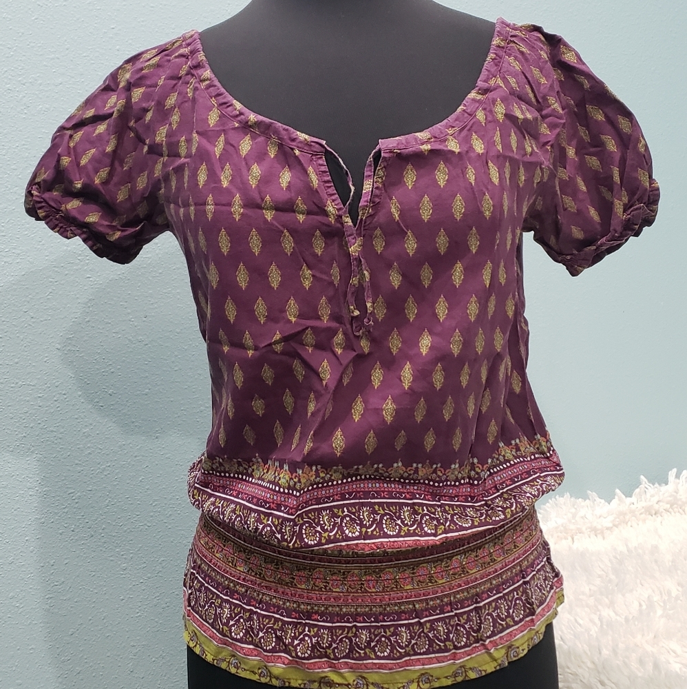 Peasant Blouse Puff Sleeves Cinch Waist